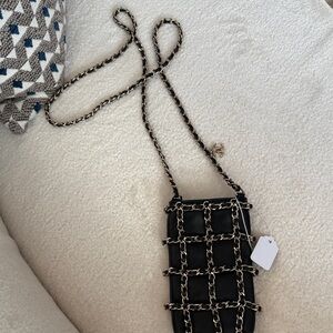 CHANEL Black Crossbody Bag with Chain Detail